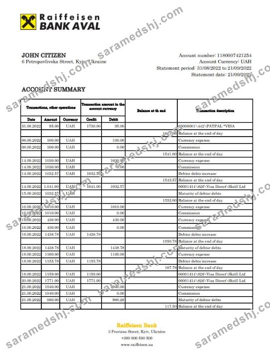 Ukraine Raiffeisen Bank statement
